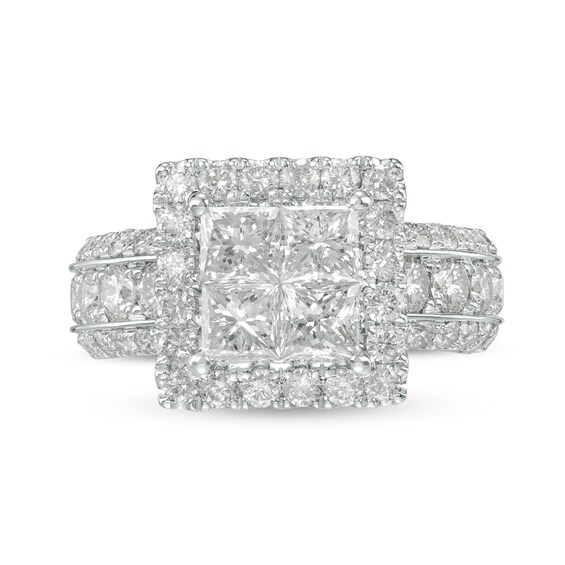 4 CT. T.w. Quad Princess-Cut Diamond Frame Triple Row Engagement Ring in 14K White Gold
