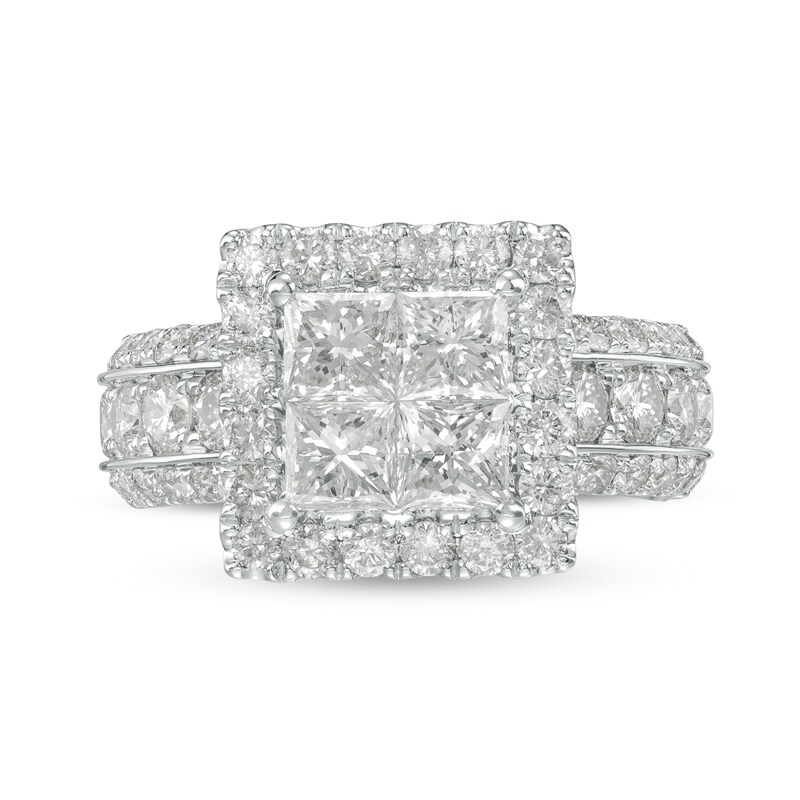 Main Image 4 of 4 CT. T.W. Quad Princess-Cut Diamond Frame Triple Row Engagement Ring in 14K White Gold