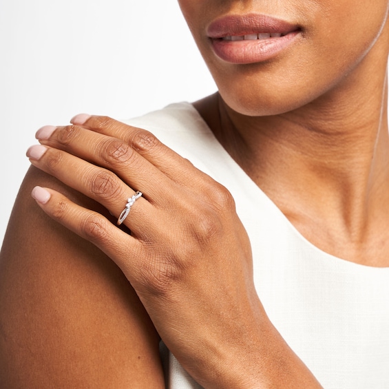 1/5 CT. T.w. Diamond Floral Leaf Contour Anniversary Band in 10K White Gold