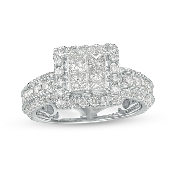 2 CT. T.w. Quad Princess-Cut Diamond Frame Triple Row Engagement Ring in 14K White Gold