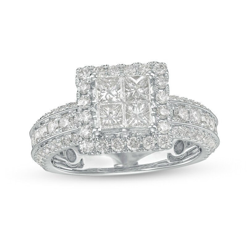 Main Image 1 of 2 CT. T.W. Quad Princess-Cut Diamond Frame Triple Row Engagement Ring in 14K White Gold