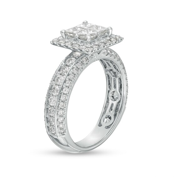 2 CT. T.w. Quad Princess-Cut Diamond Frame Triple Row Engagement Ring in 14K White Gold
