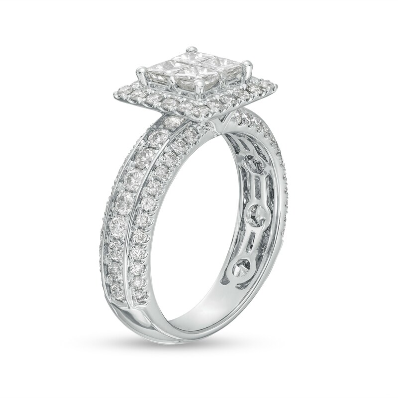 Main Image 3 of 2 CT. T.W. Quad Princess-Cut Diamond Frame Triple Row Engagement Ring in 14K White Gold