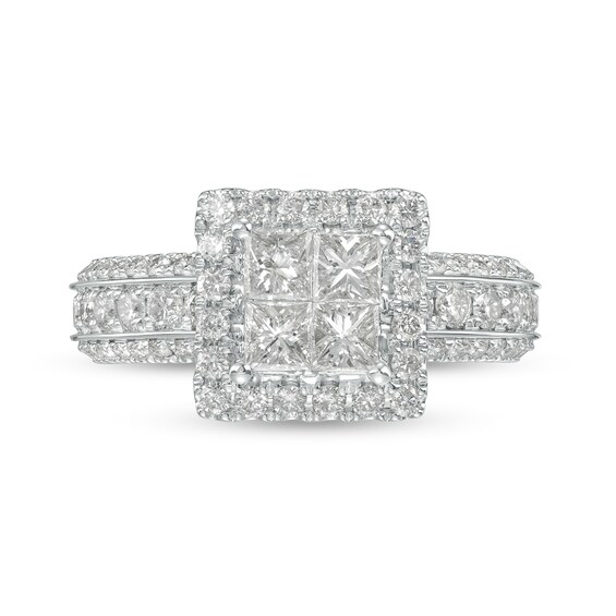 2 CT. T.w. Quad Princess-Cut Diamond Frame Triple Row Engagement Ring in 14K White Gold