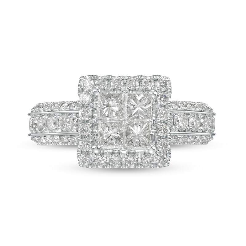 Main Image 4 of 2 CT. T.W. Quad Princess-Cut Diamond Frame Triple Row Engagement Ring in 14K White Gold