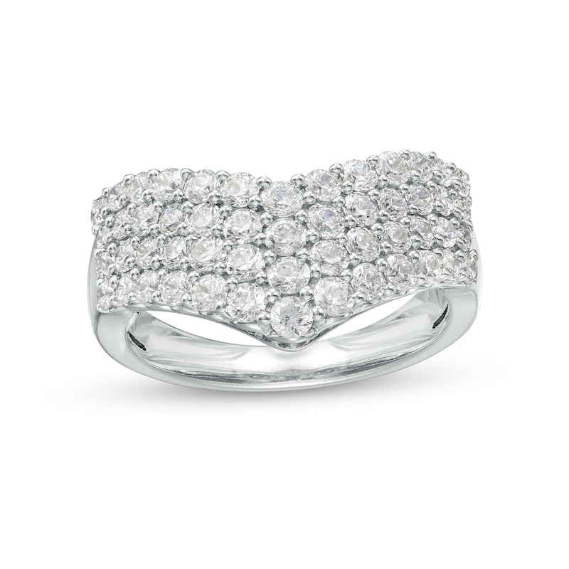 Main Image 1 of 1-1/2 CT. T.W. Diamond Chevron Multi-Row Anniversary Band in 14K White Gold