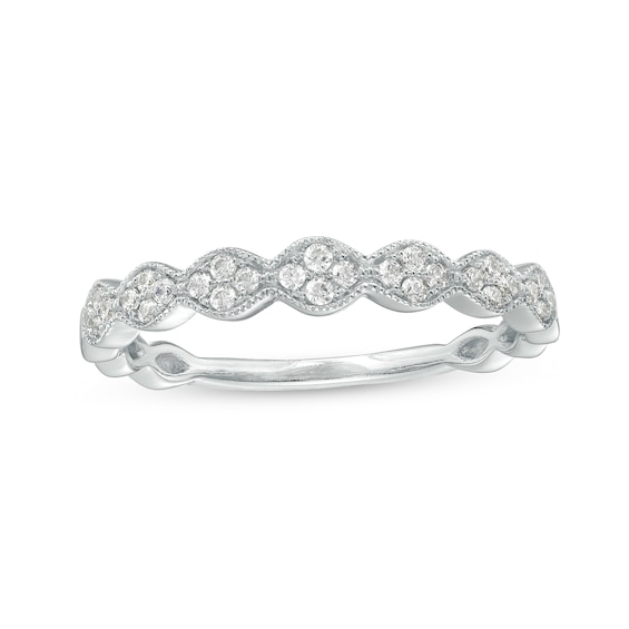 1/6 CT. T.w. Oval-Shaped Multi-Diamond Scallop Edge Stackable Anniversary Band in 10K White Gold