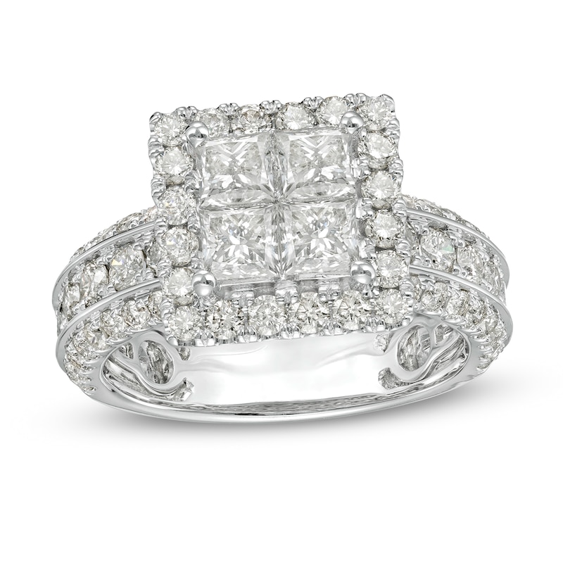Main Image 1 of 3 CT. T.W. Quad Princess-Cut Diamond Frame Triple Row Engagement Ring in 14K White Gold