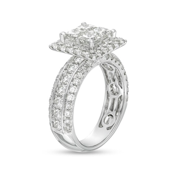 3 CT. T.w. Quad Princess-Cut Diamond Frame Triple Row Engagement Ring in 14K White Gold
