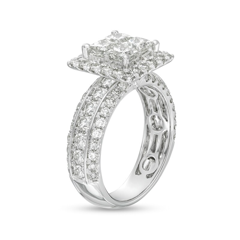 Main Image 3 of 3 CT. T.W. Quad Princess-Cut Diamond Frame Triple Row Engagement Ring in 14K White Gold