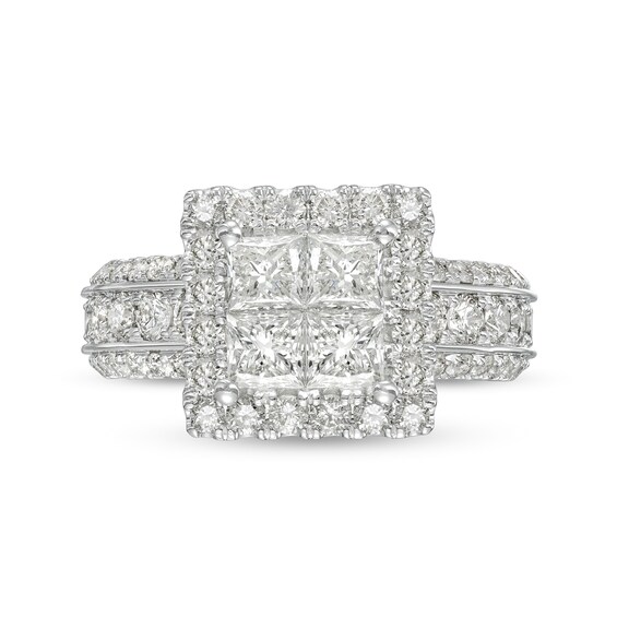3 CT. T.w. Quad Princess-Cut Diamond Frame Triple Row Engagement Ring in 14K White Gold
