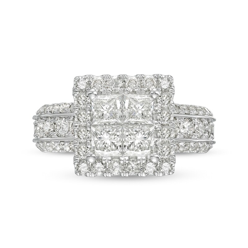 Main Image 4 of 3 CT. T.W. Quad Princess-Cut Diamond Frame Triple Row Engagement Ring in 14K White Gold