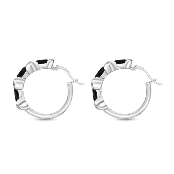 Oval Onyx Three Stone "Xo" Hoop Earrings in Sterling Silver