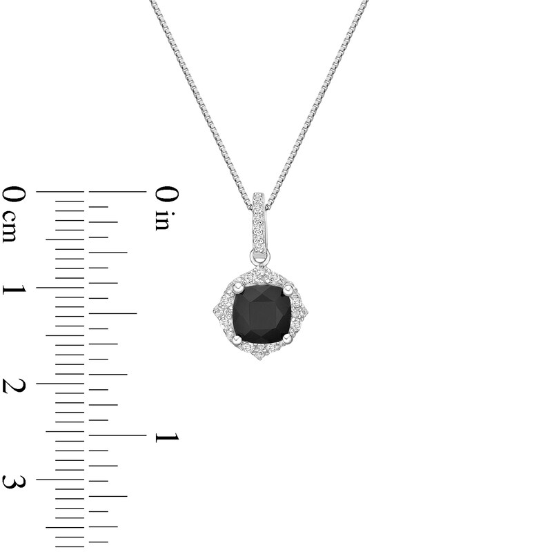 6.0mm Cushion-Cut Onyx and White Topaz Quatrefoil Frame Pendant Sterling Silver