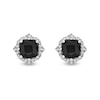 5.0mm Cushion-Cut Onyx and White Topaz Quatrefoil Frame Stud Earrings in Sterling Silver