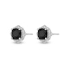 5.0mm Cushion-Cut Onyx and White Topaz Quatrefoil Frame Stud Earrings in Sterling Silver