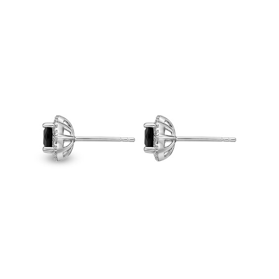 5.0mm Cushion-Cut Onyx and White Topaz Quatrefoil Frame Stud Earrings in Sterling Silver