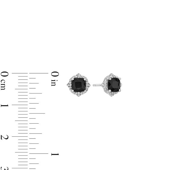 5.0mm Cushion-Cut Onyx and White Topaz Quatrefoil Frame Stud Earrings in Sterling Silver