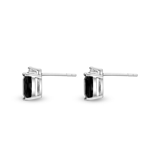 Cushion-Cut Onyx and Baguette White Topaz Stacked Stud Earrings in Sterling Silver