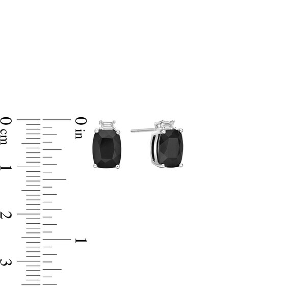 Cushion-Cut Onyx and Baguette White Topaz Stacked Stud Earrings in Sterling Silver