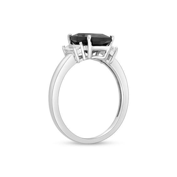 Cushion-Cut Onyx and Baguette White Topaz Collar Ring in Sterling Silver