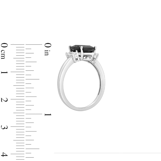 Cushion-Cut Onyx and Baguette White Topaz Collar Ring in Sterling Silver