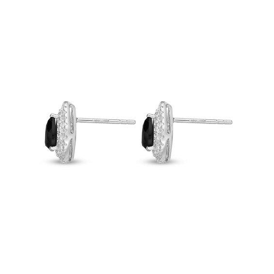 Pear-Shaped Onyx and White Topaz Double Frame Stud Earrings in Sterling Silver