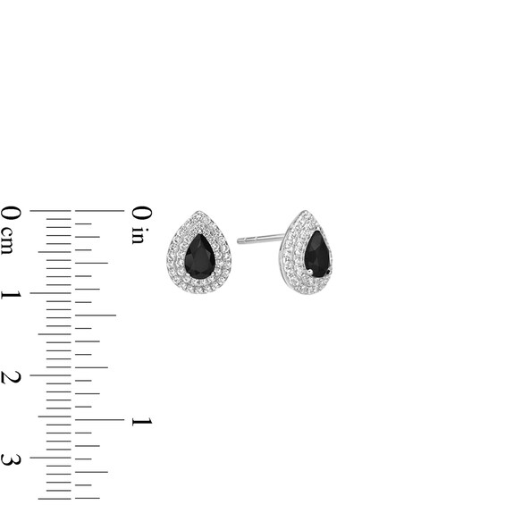 Pear-Shaped Onyx and White Topaz Double Frame Stud Earrings in Sterling Silver