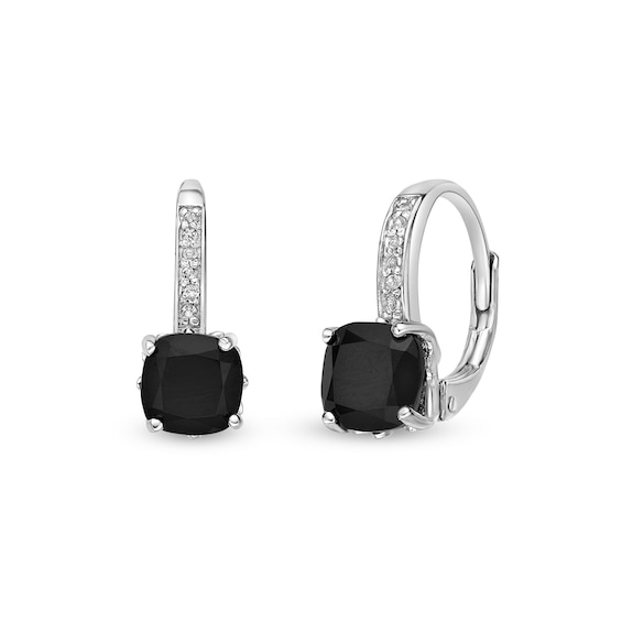 6.0mm Cushion-Cut Onyx and White Topaz Drop Earrings in Sterling Silver
