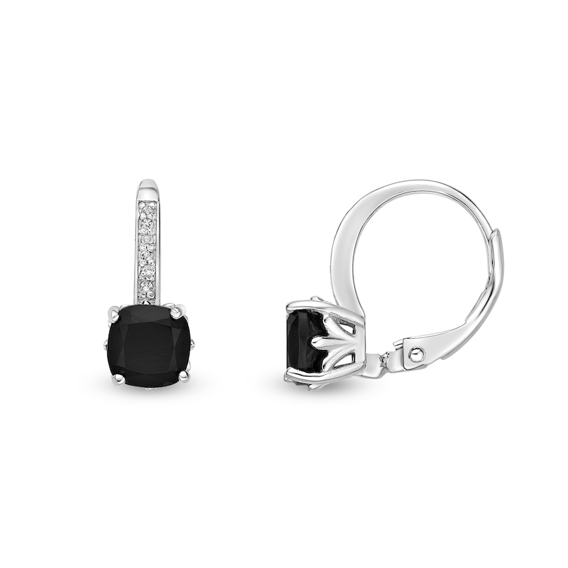 Main Image 2 of 6.0mm Cushion-Cut Onyx and White Topaz Drop Earrings in Sterling Silver