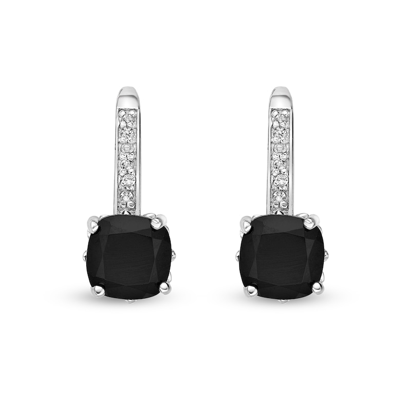 6.0mm Cushion-Cut Onyx and White Topaz Drop Earrings in Sterling Silver