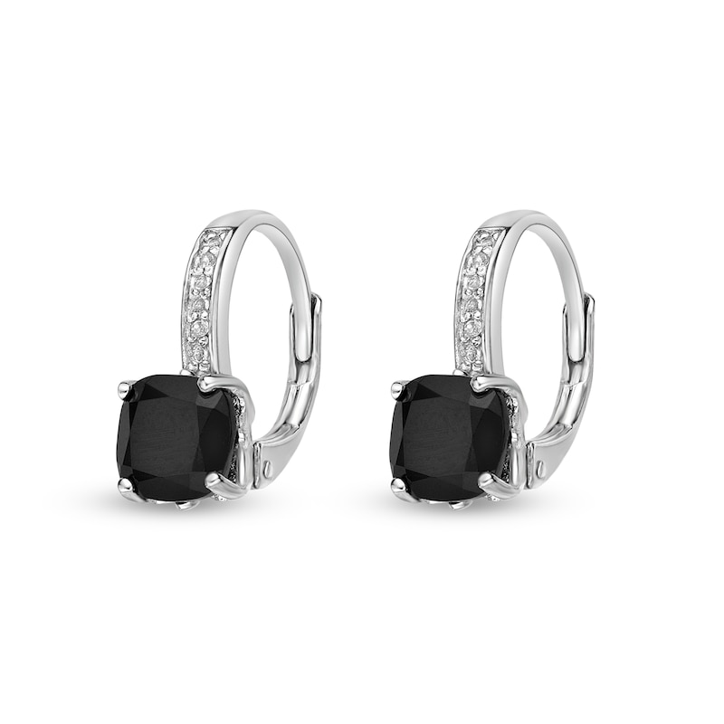 6.0mm Cushion-Cut Onyx and White Topaz Drop Earrings in Sterling Silver