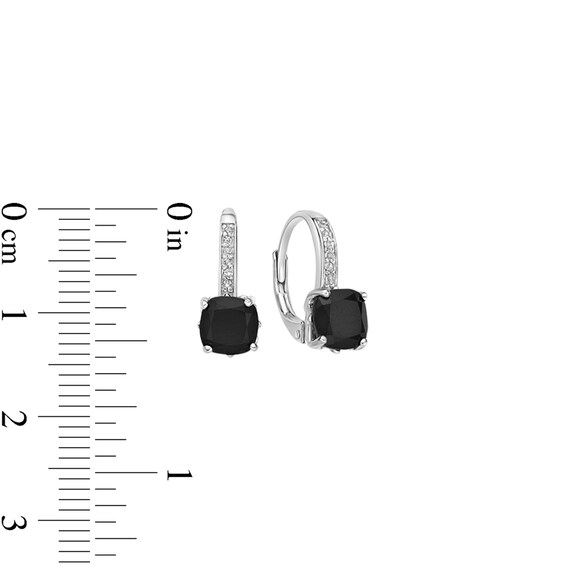 6.0mm Cushion-Cut Onyx and White Topaz Drop Earrings in Sterling Silver