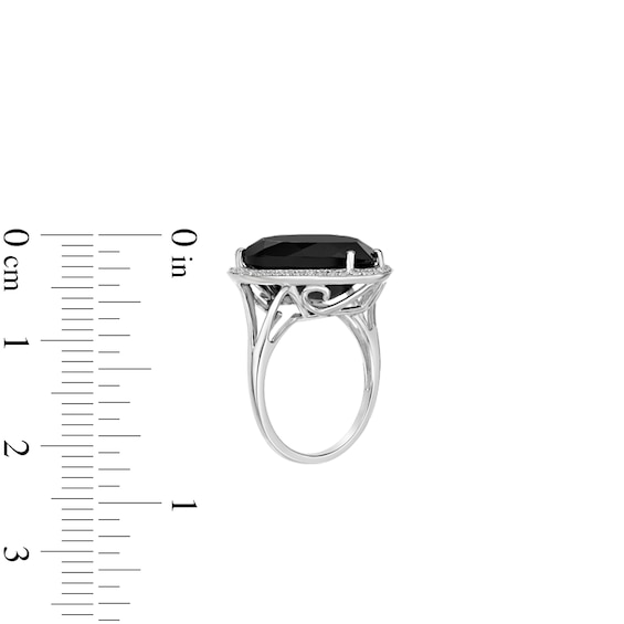 Pear-Shaped Onyx and White Topaz Frame Split Shank Ring in Sterling Silver