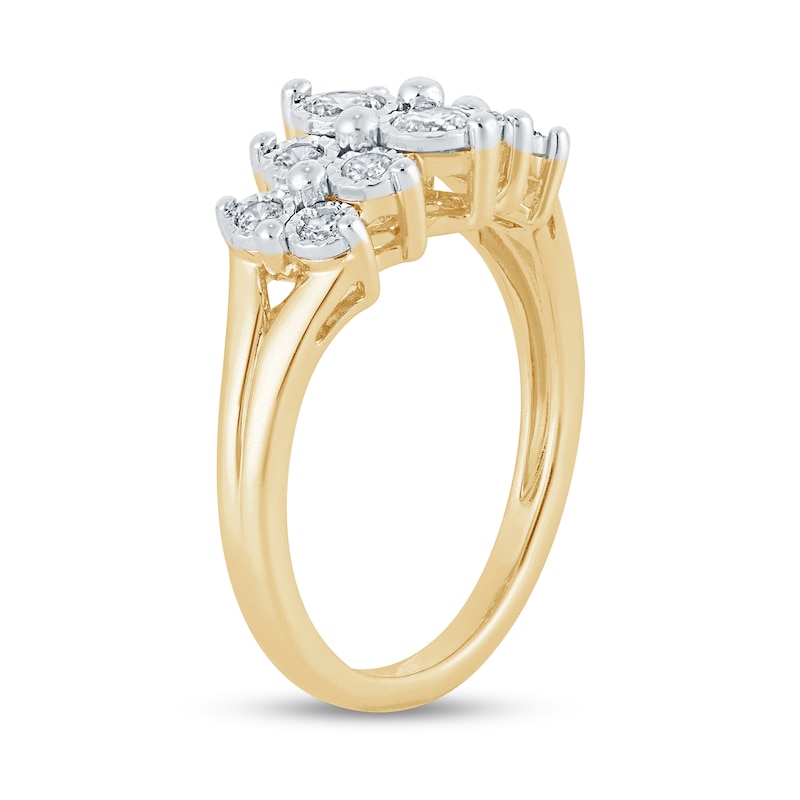 Main Image 3 of 3/8 CT. T.W. Diamond Graduated Double Row Split Shank Anniversary Band in 10K Gold