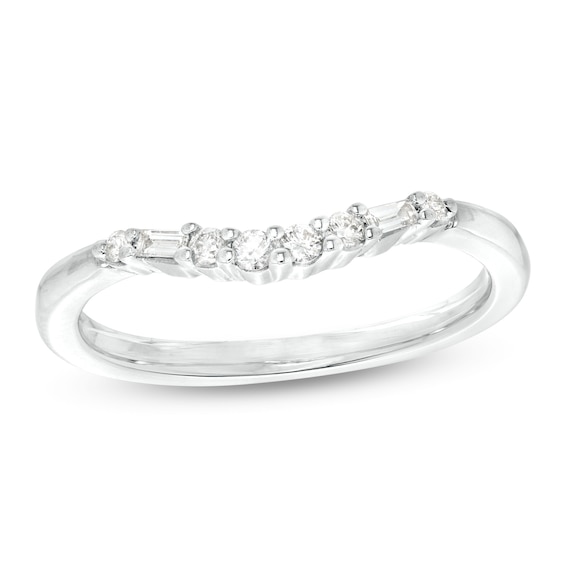 1/6 CT. T.w. Baguette and Round Diamond Contour Wedding Band in 14K White Gold