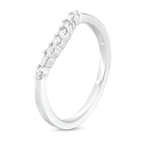1/6 CT. T.w. Baguette and Round Diamond Contour Wedding Band in 14K White Gold