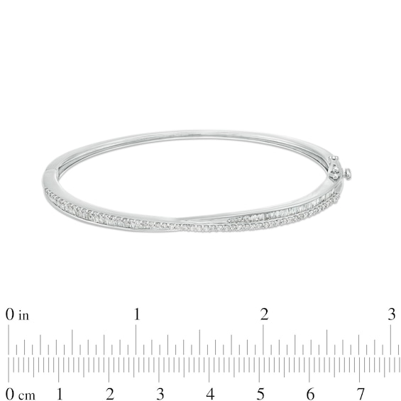 1 CT. T.w. Baguette and Round Diamond Criss-Cross Bangle in 10K White Gold