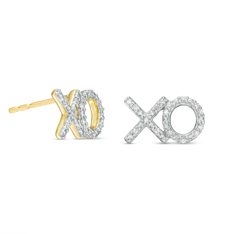 Main Image 1 of 1/8 CT. T.W. Diamond "XO" Stud Earrings in 10K Gold