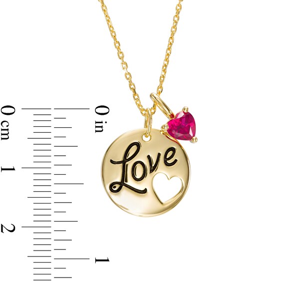 5.0mm Heart-Shaped Lab-Created Ruby Charm with Etched "Love" Disc Pending in Sterling Silver with 14K Gold Plate