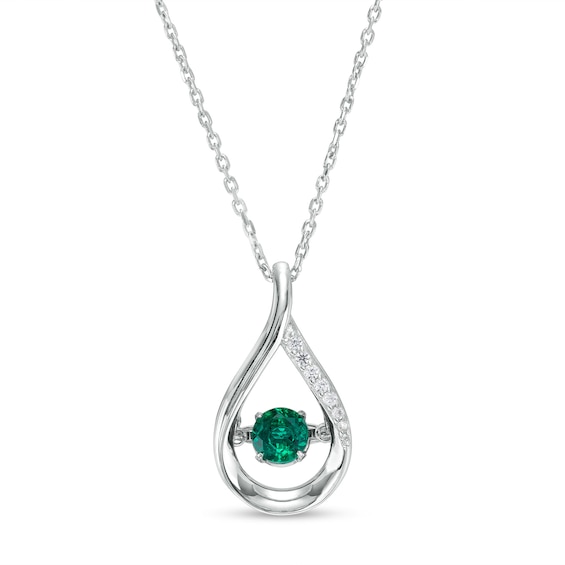 4.5mm Lab-Created Emerald and White Lab-Created Sapphire Teardrop Pendant in Sterling Silver