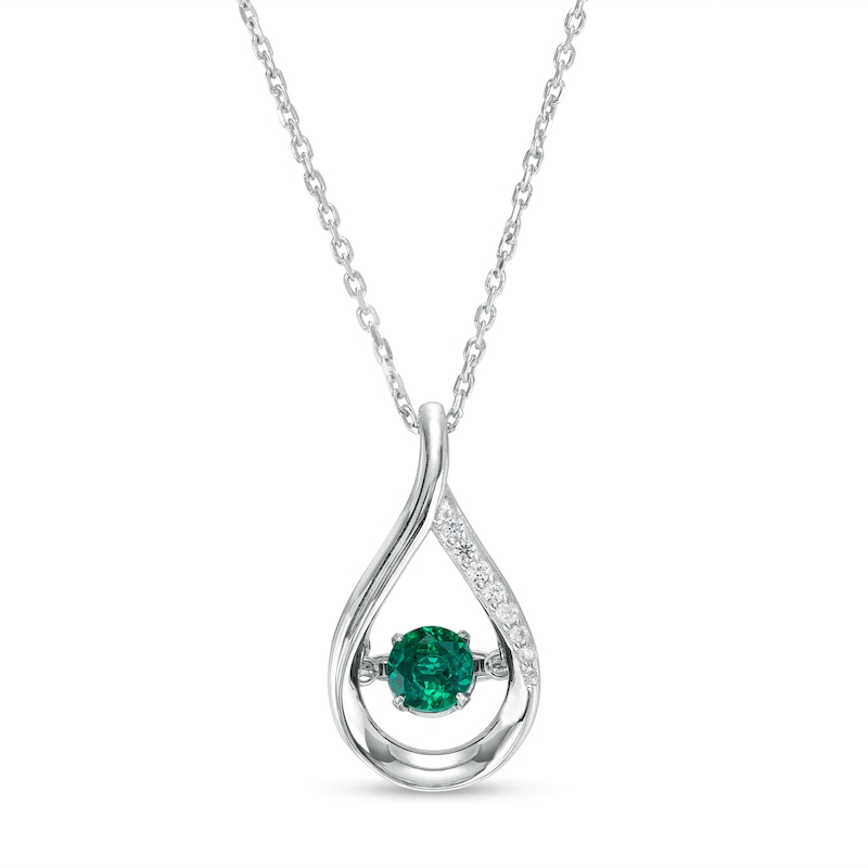 Main Image 1 of 4.5mm Lab-Created Emerald and White Lab-Created Sapphire Teardrop Pendant in Sterling Silver