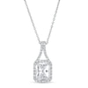 Thumbnail Image 1 of Emerald-Cut White Lab-Created Sapphire Frame Split Drop Pendant in Sterling Silver