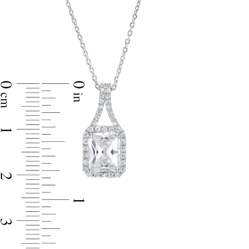 Main Image 2 of Emerald-Cut White Lab-Created Sapphire Frame Split Drop Pendant in Sterling Silver