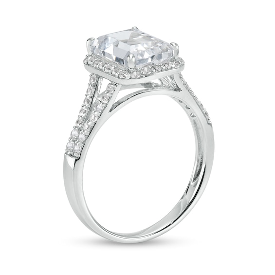 Emerald-Cut White Lab-Created Sapphire Frame Split Shank Ring in Sterling Silver â Size 7