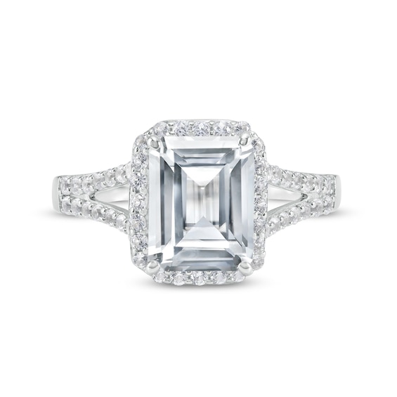 Emerald-Cut White Lab-Created Sapphire Frame Split Shank Ring in Sterling Silver â Size 7