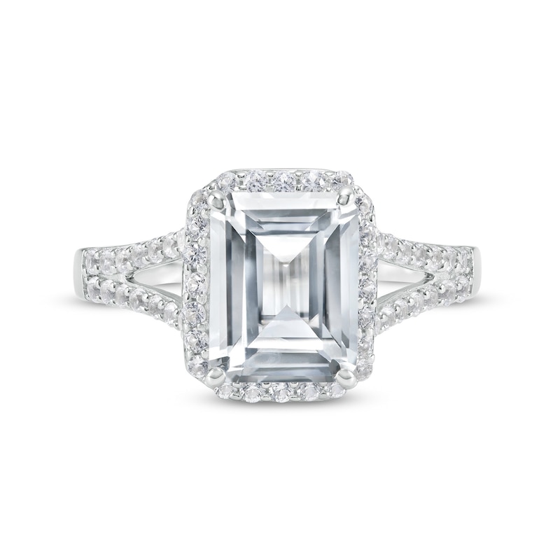 Main Image 3 of Emerald-Cut White Lab-Created Sapphire Frame Split Shank Ring in Sterling Silver – Size 7