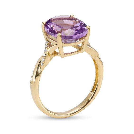 Oval Amethyst and 1/15 CT. T.w. Diamond Twist Shank Ring in 10K Gold â Size 7