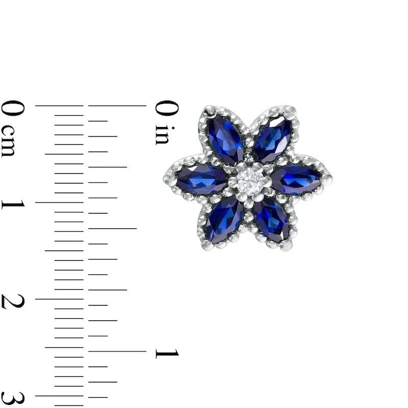 Main Image 2 of Marquise Blue and White Lab-Created Sapphire Flower Stud Earrings in Sterling Silver