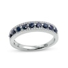 Thumbnail Image 1 of Blue Sapphire and 1/10 CT. T.W. Diamond Triple Row Nine Stone Band in 10K White Gold - Size 7